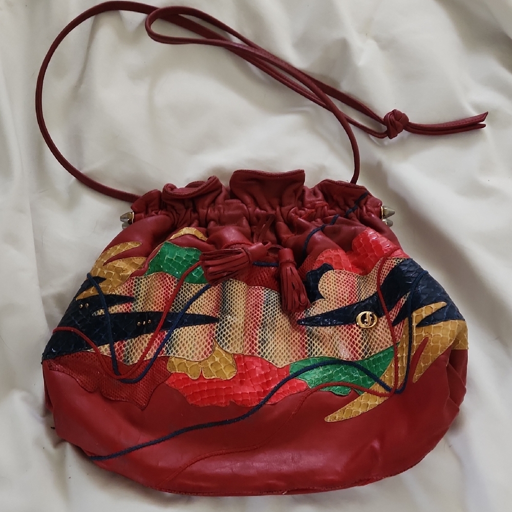 Carlo FIORI VINTAGE SNAKESKIN TRIM LEATHER BAG